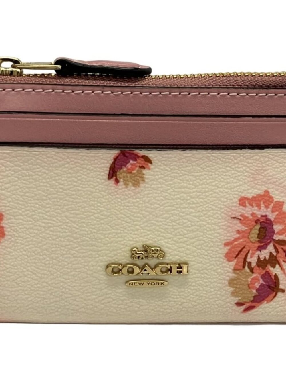 COACH F87797 Light Pink Pink Beige Multi Leather Coin Case